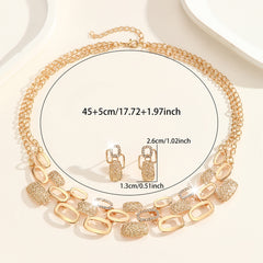 Gold Diamond Hollow Mesh Necklace and Earring Set